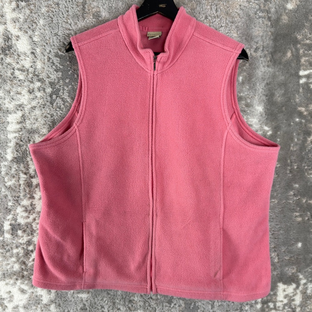 L.L.Bean Plus Size 1X Fleece Full‎ Zip Mock Neck Vest Pink Sleeveless Women